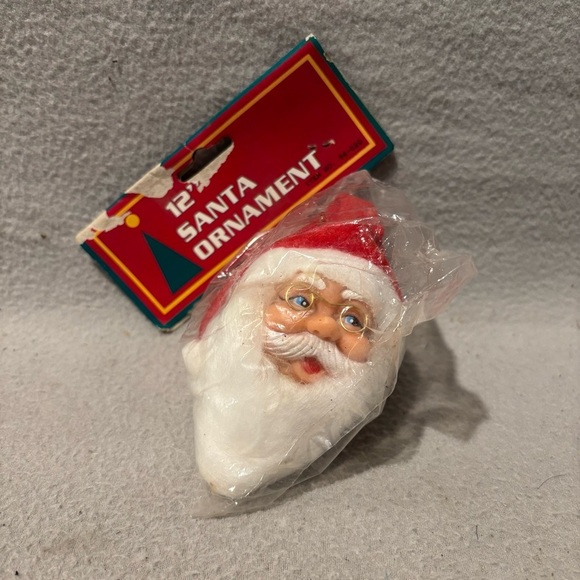 Unknown Other - Vintage Santa Claus Head Face Rubber Beard Glasses Felt Christmas Hat Ornament